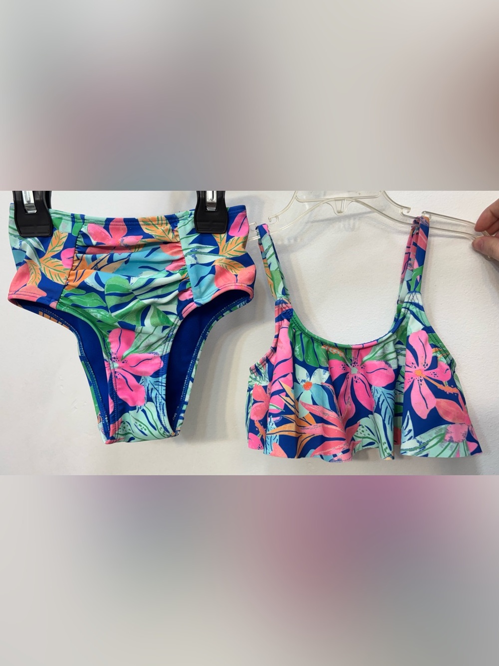 Member’s Mark Blue Tropical Print 2 Piece Bikini Set Girls Size XS 4/5